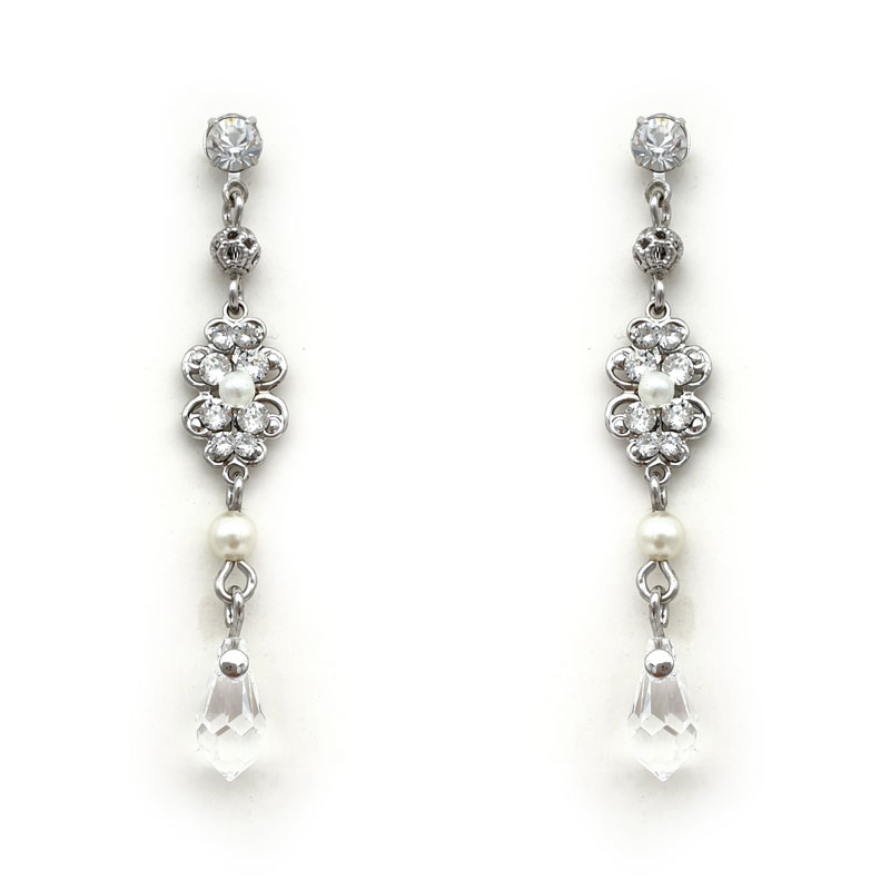 small pearl and crystal drop earrings