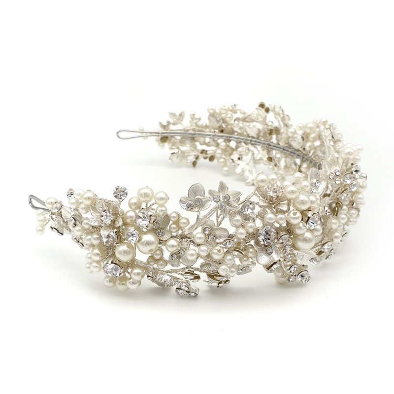 Silver Pearl floral statement headband