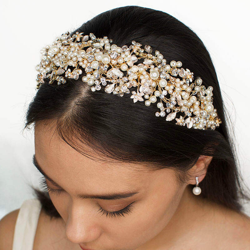 gold pearl bridal headband