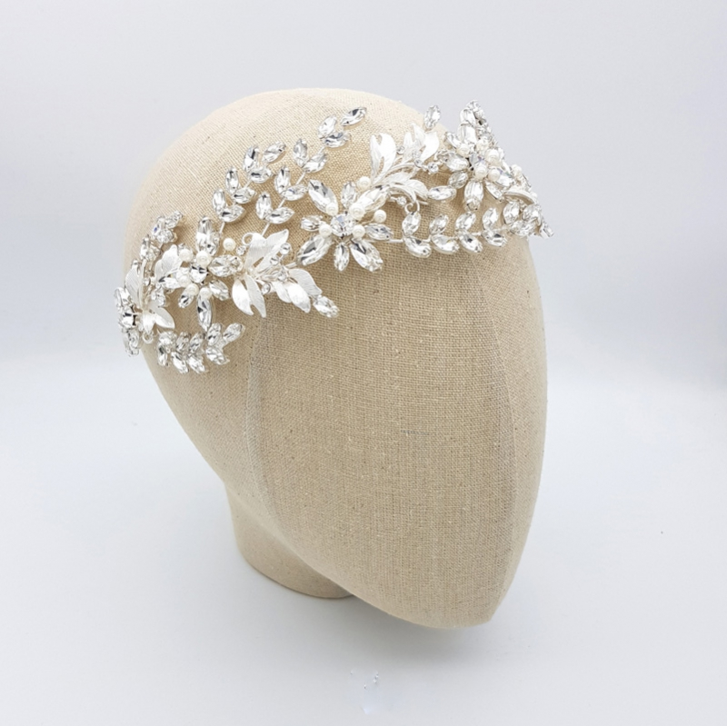 Silver statement floral bridal headband