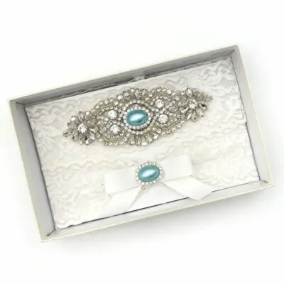 Bridal blue pearl garter set