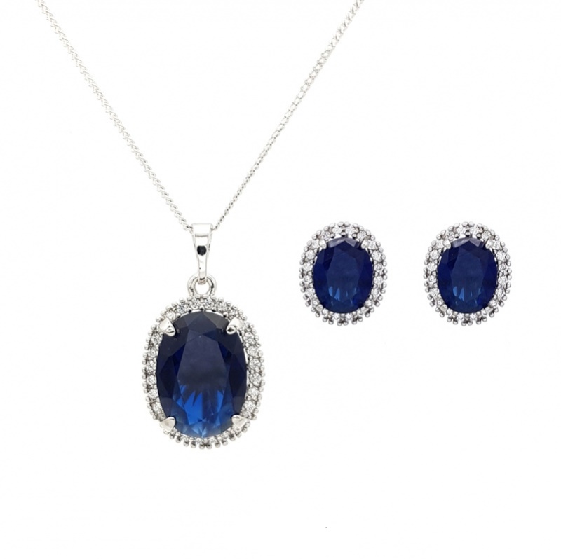 Sapphire cz silver necklace set