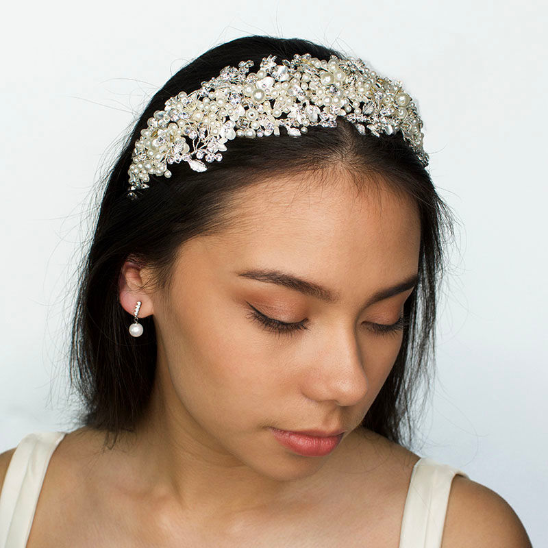 Silver pearl bridal headband