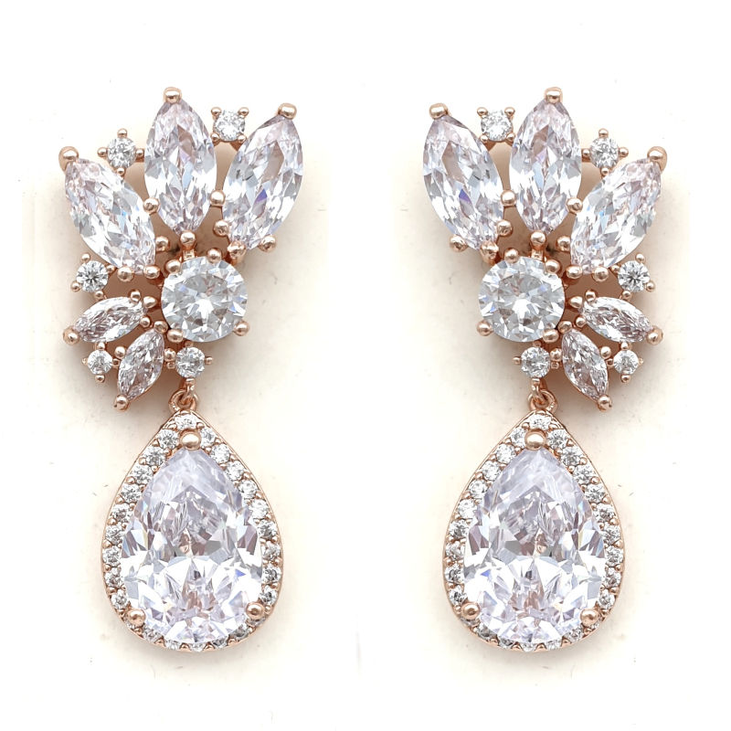 rose gold drop bridal earrings