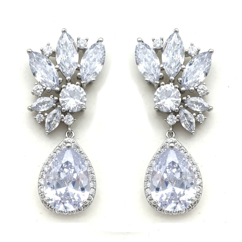 silver drop bridal earrings