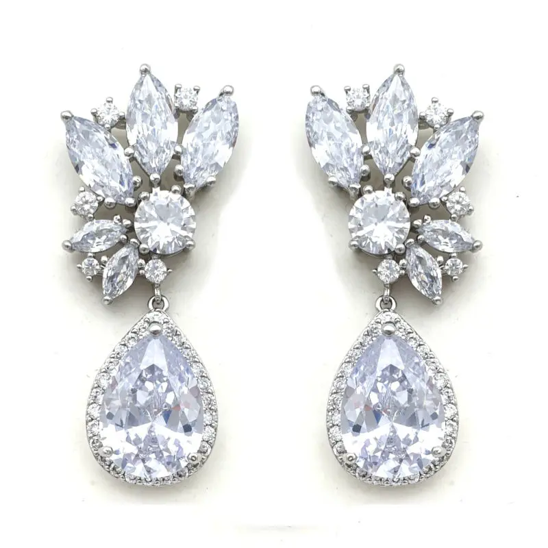 Silver drop bridal earrings