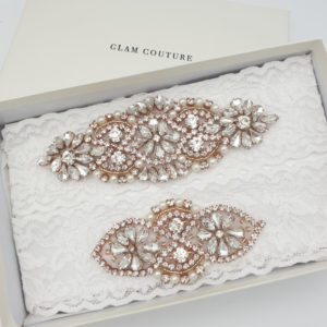 Rose gold soft ivory bridal garter set