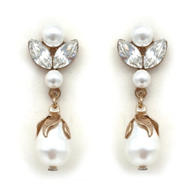 Rose gold pearl and crystal drop earrings