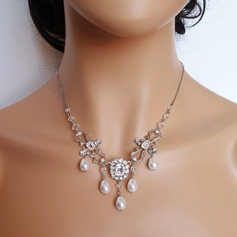 White pearl and crystal necklace