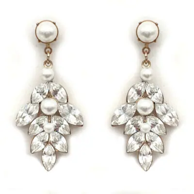 Bridal drop crystal and pearl earrings