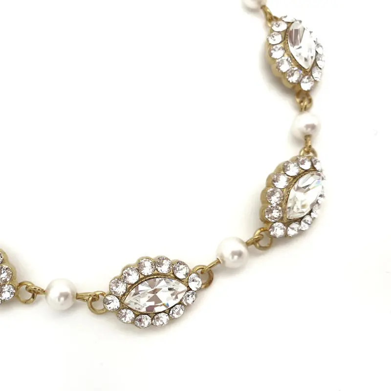 Gold crystal and pearl bridal bracelet