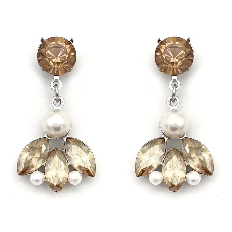 Golden shadow and pearl swarovski crystal drop earrings