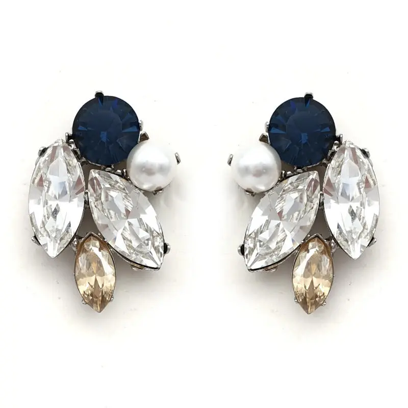Navy beige and pearl crystal statement studs