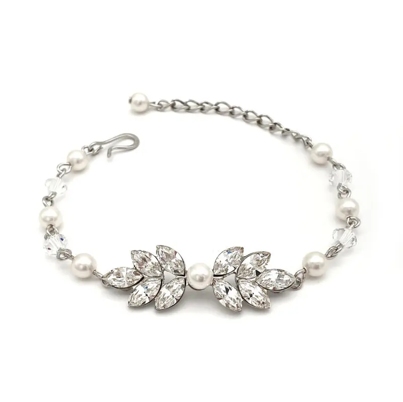 Silver crystal and pearl bridal bracelet
