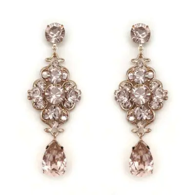 Vintage rose dusty pink crystal drop earrings