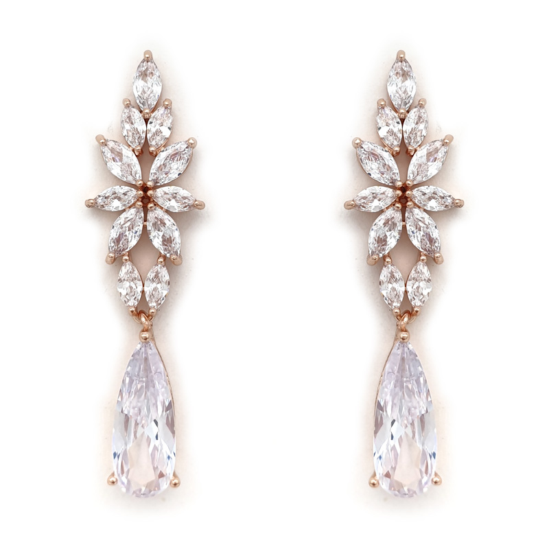Rose gold cz bridal earrings