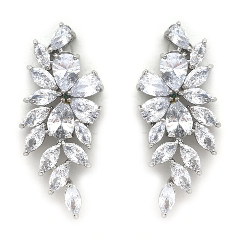Silver cluster bridal earrings