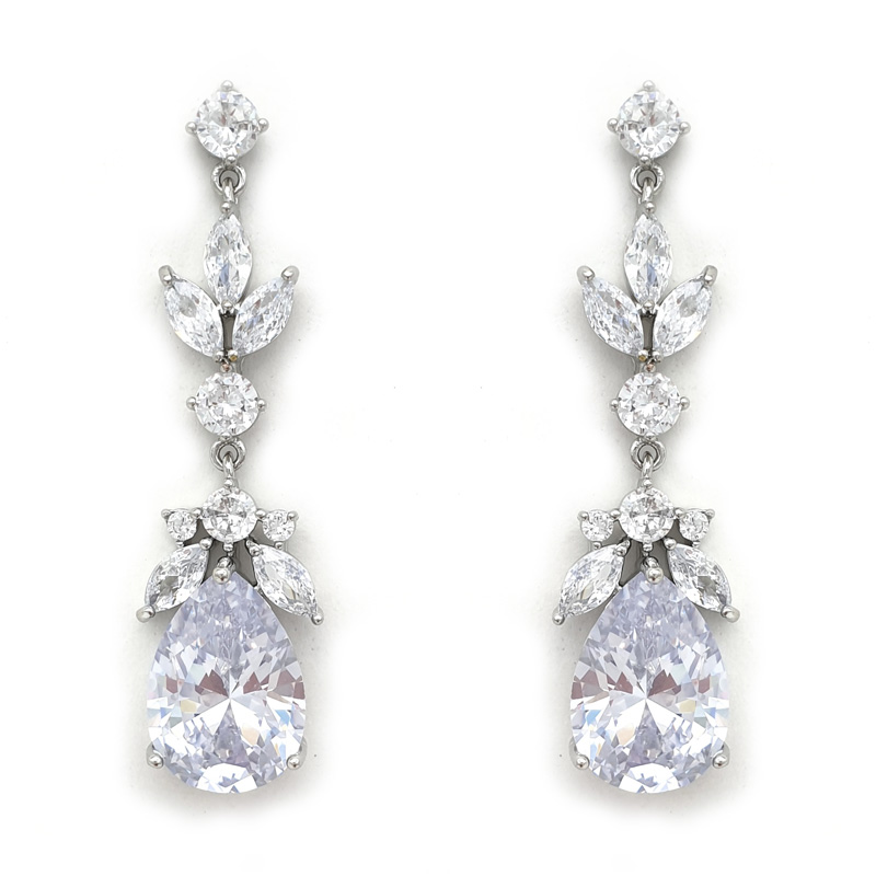 Silver drop bridal earrings