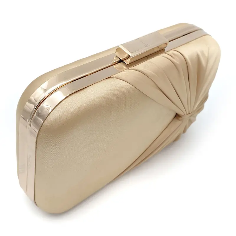 Gold satin pleated evening clutch