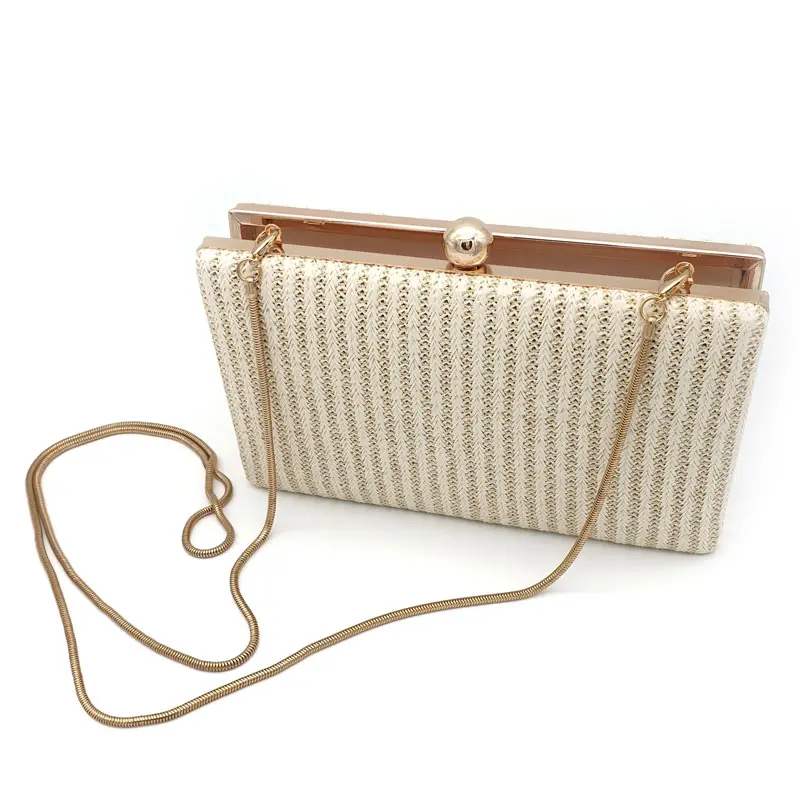 Ivory straw woven evening clutch