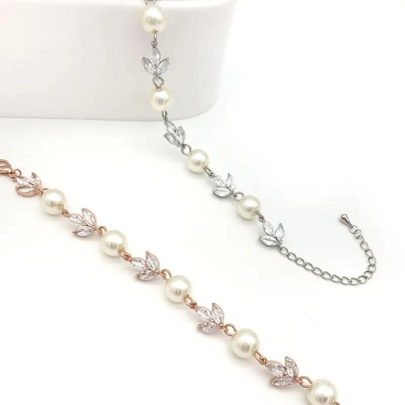 Silver or rose gold pearl bridal bracelet