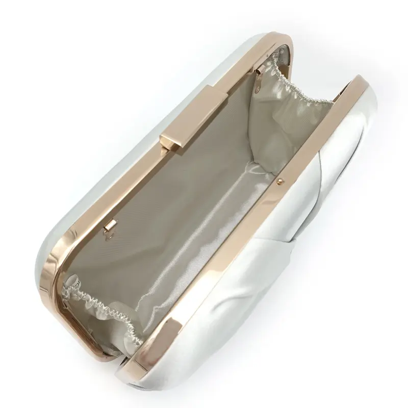 Silver satin pleated bridal clutch