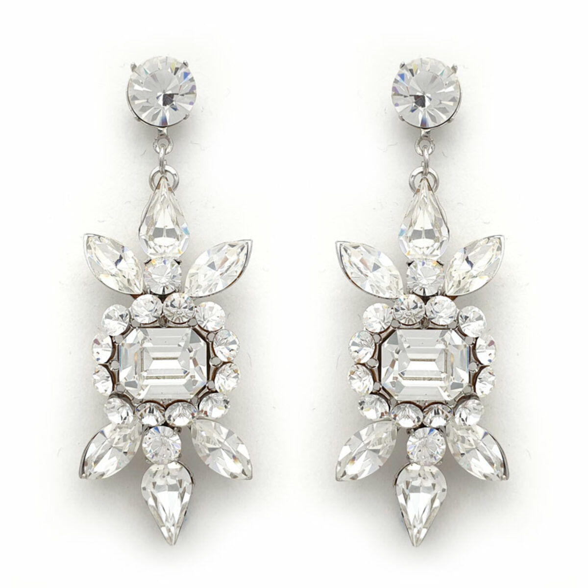 Silver Crystal Drop Earrings 'Patrick' Glam Couture