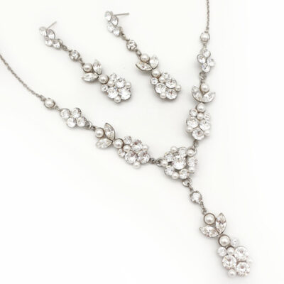 Pearl and crystal bespoke bridal necklace set