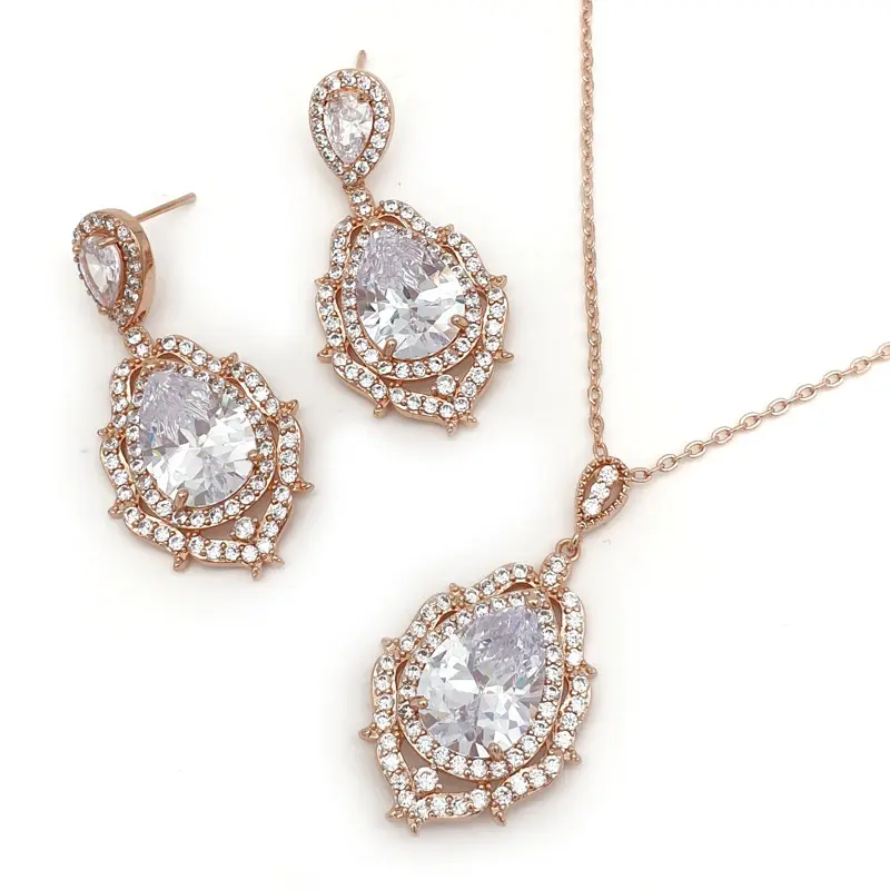 Rose gold statement pendant necklace earring set