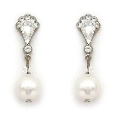 Silver pearl drop bridal earrings