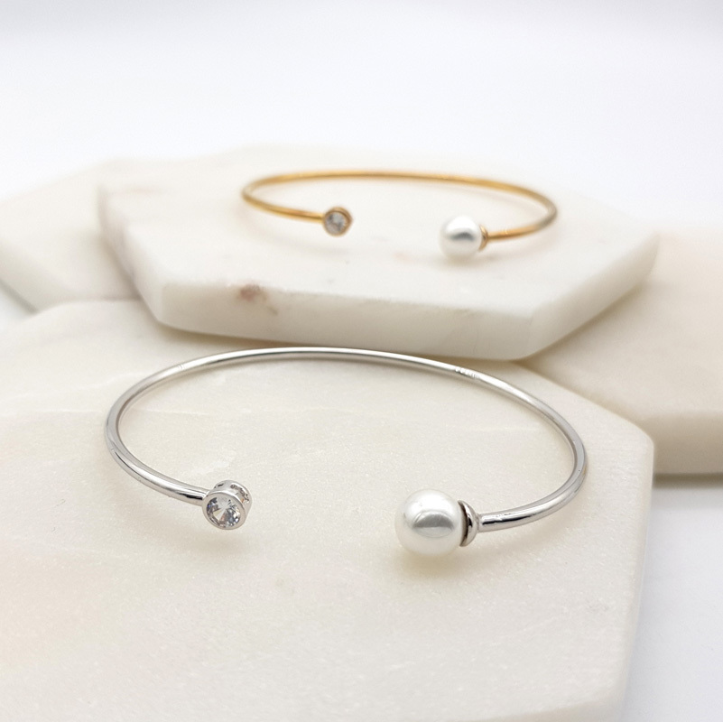 Pearl silver or gold bangle