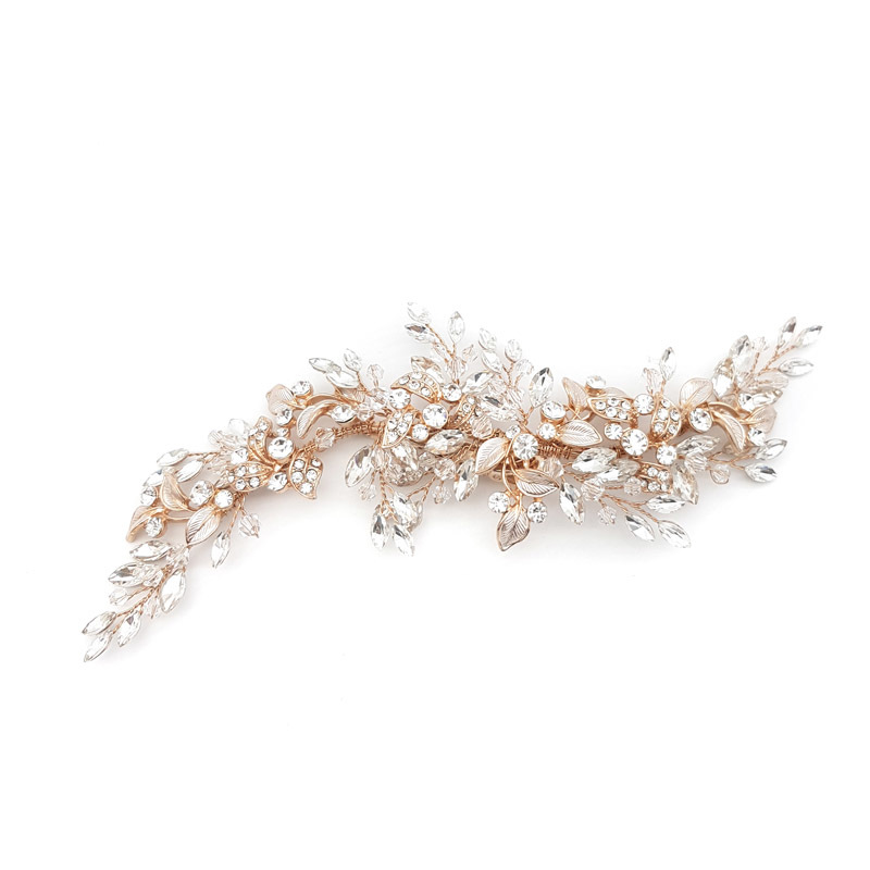 Rose gold crystal bridal hair piece