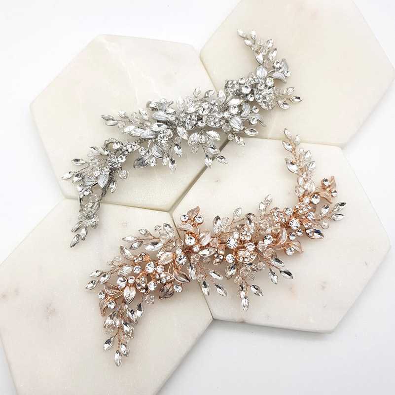 Silver and Rose Gold crystal bridal hair piece