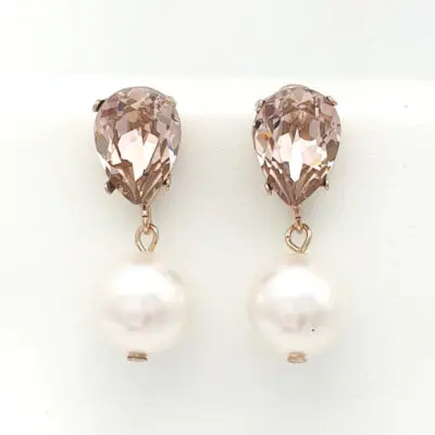 Rose gold Swarovski vintage rose and pearl drop earrings