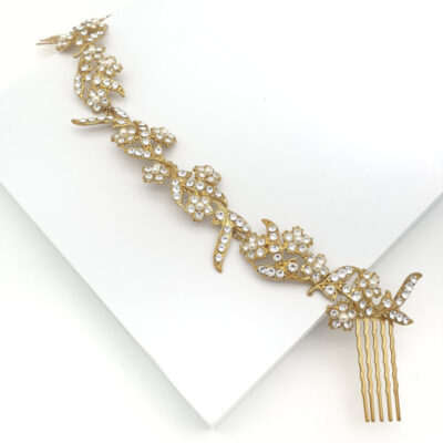 Gold crystal and pearl hair comb