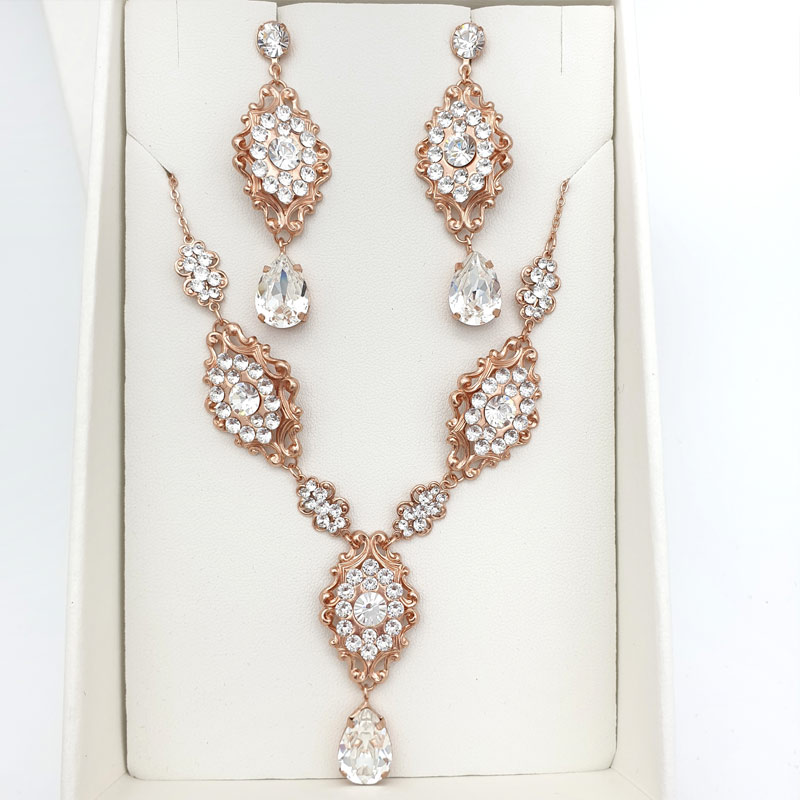 Rose gold Swarovski crystal necklace set