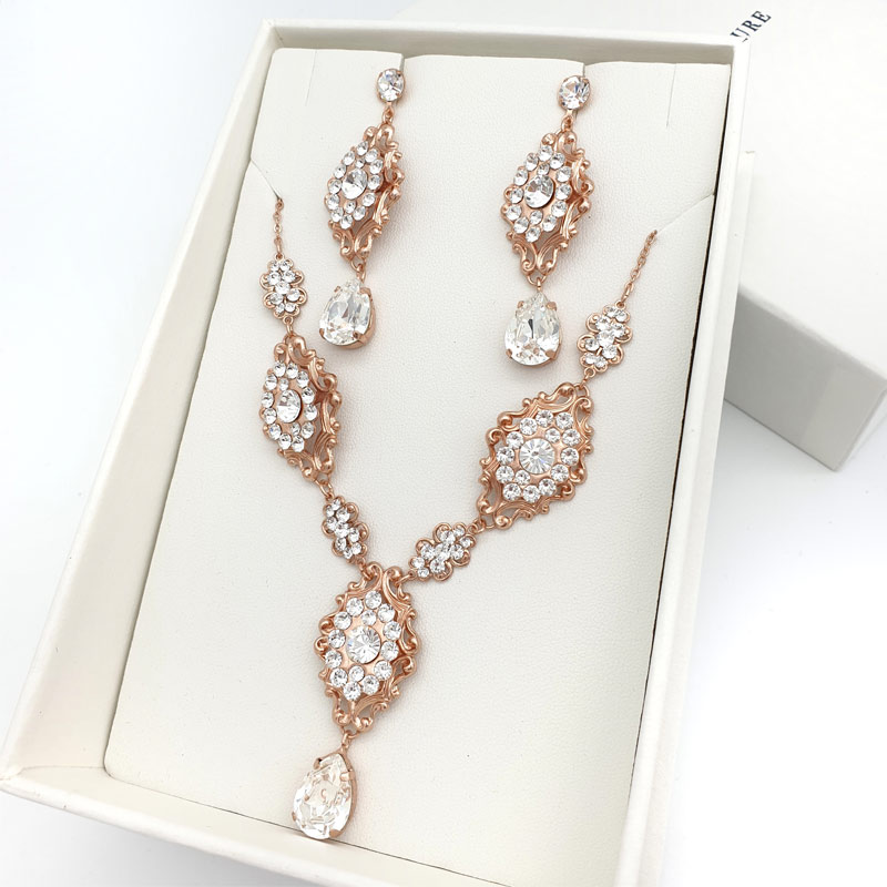 Rose gold crystal necklace set