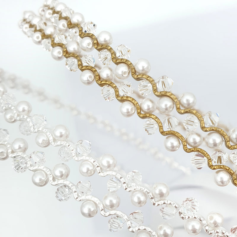 Crystal and pearl silver and gold Greek wedding stefana