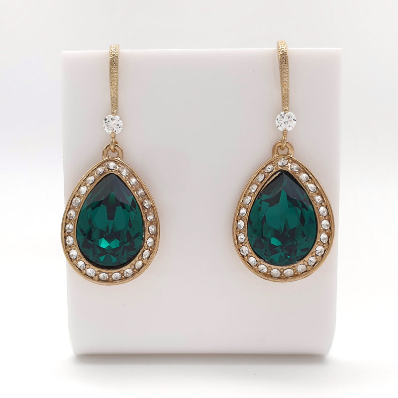 Emerald green crystal drop earrings