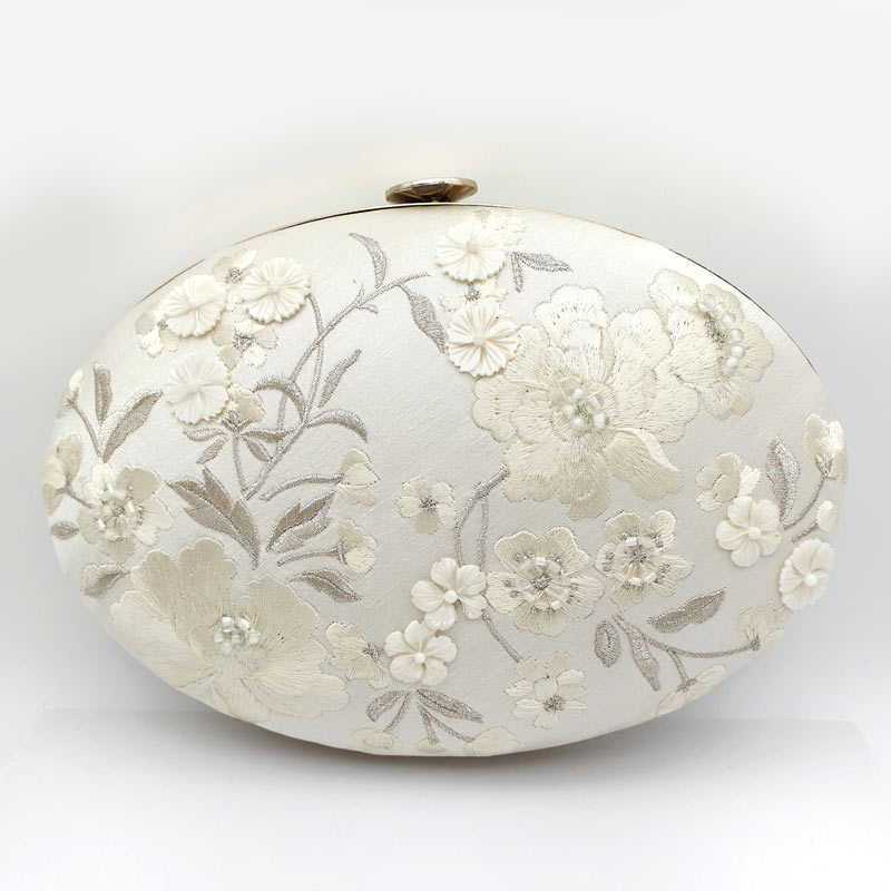 Floral embroidered ivory bridal clutch