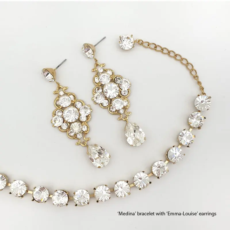 Gold crystal earrings and bracelet