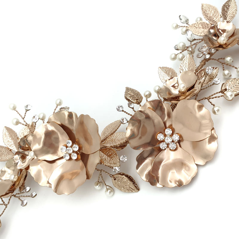 Rose gold floral hair piece