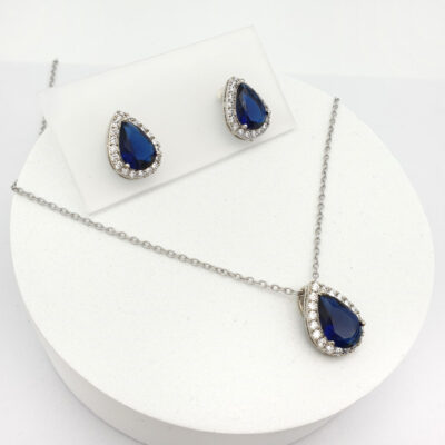 Sapphire blue tar drop pendant and earrings set