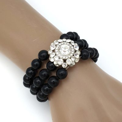 Shiny black bead cuff bangle