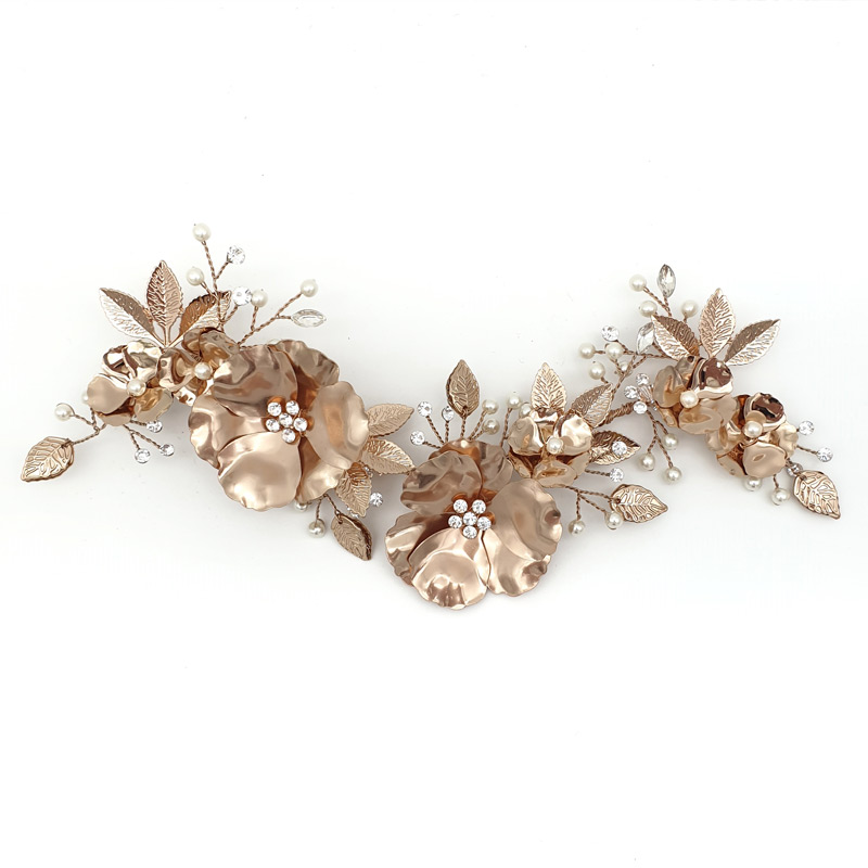 Shiny rose gold floral hair piece