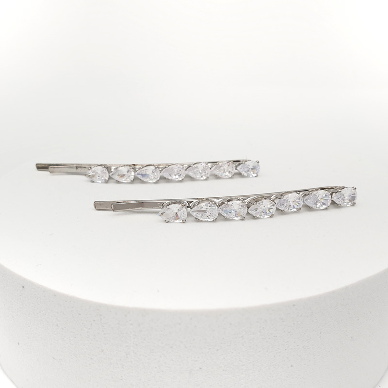Silver cubic zirconia hair pins set