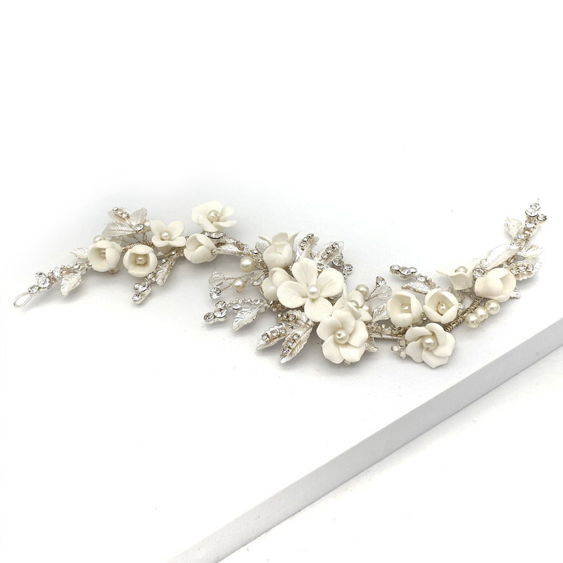 Silver floral pearl bridal hair piece