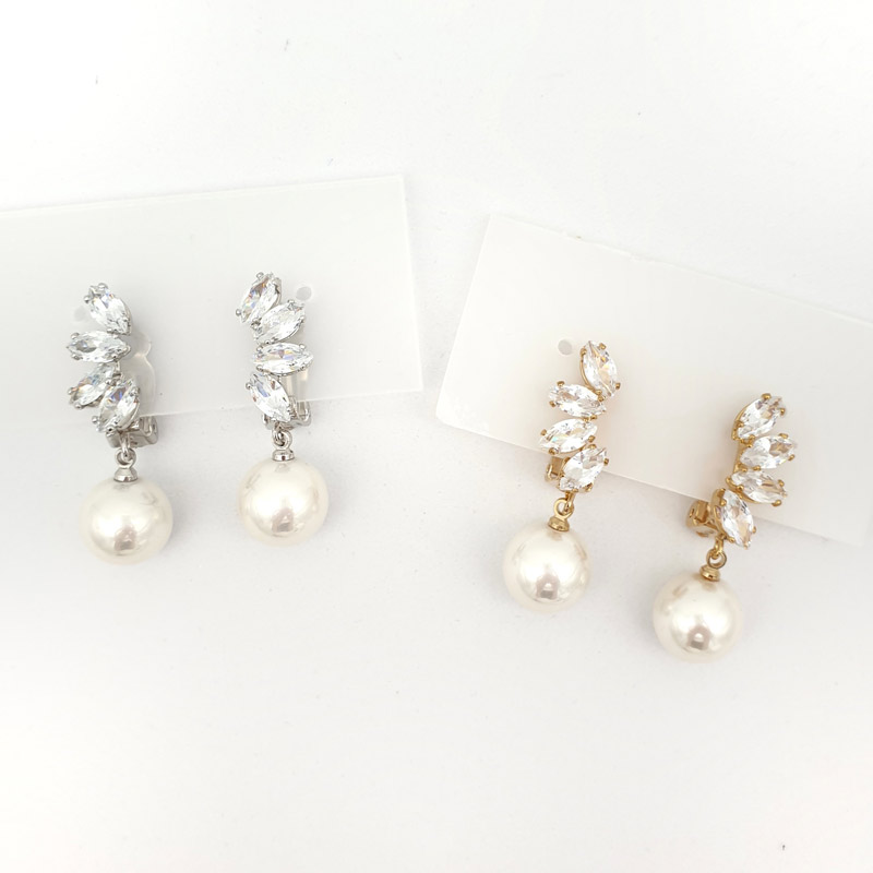 Silver or gold pearl drop clip on earrings