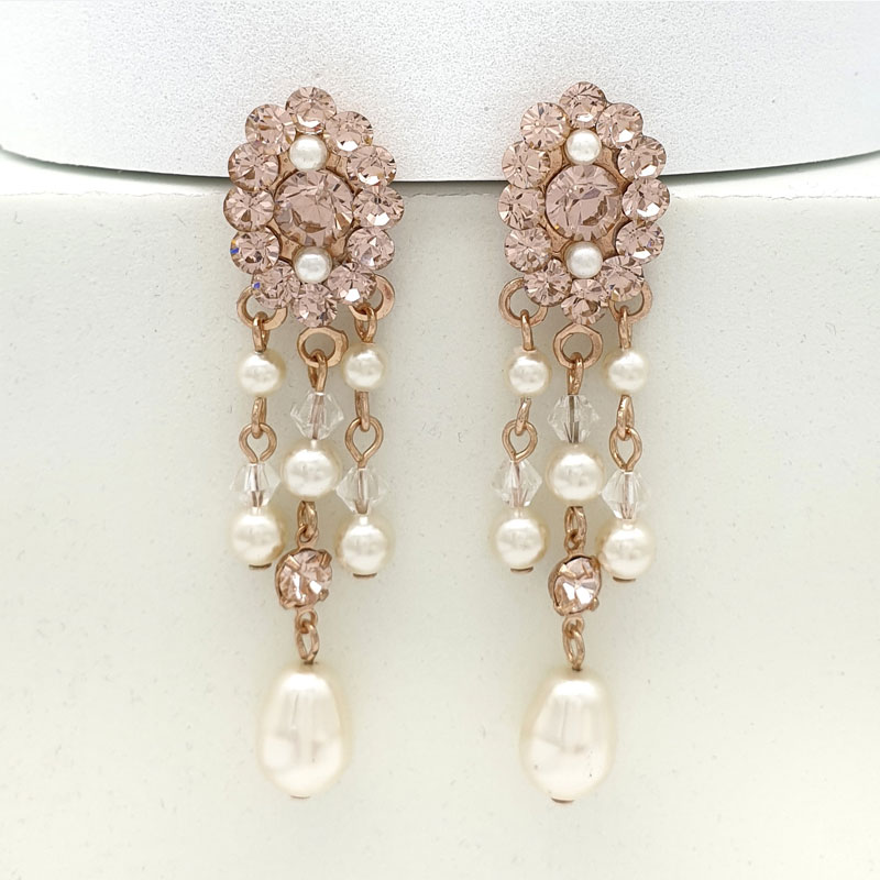 Vintage rose crystal and rose gold earrings