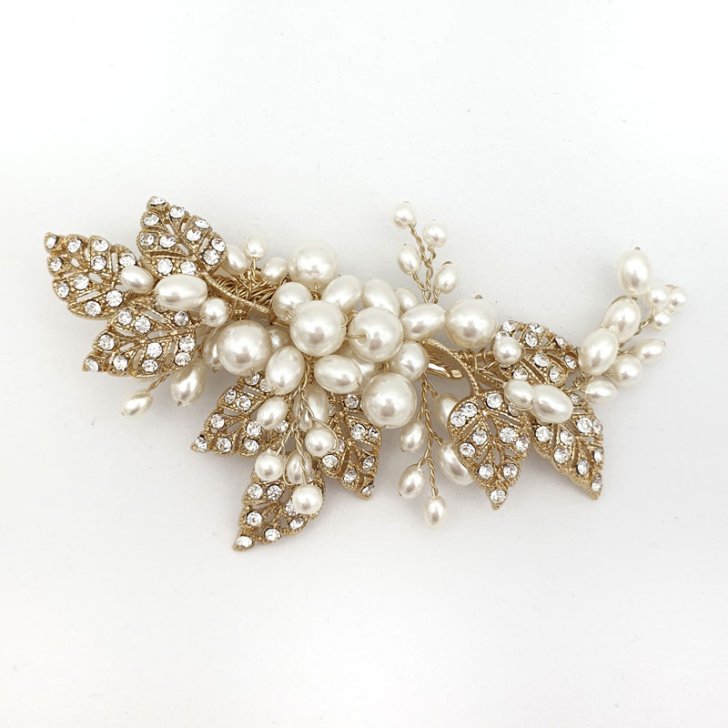 Gold pearl bridal hair clip